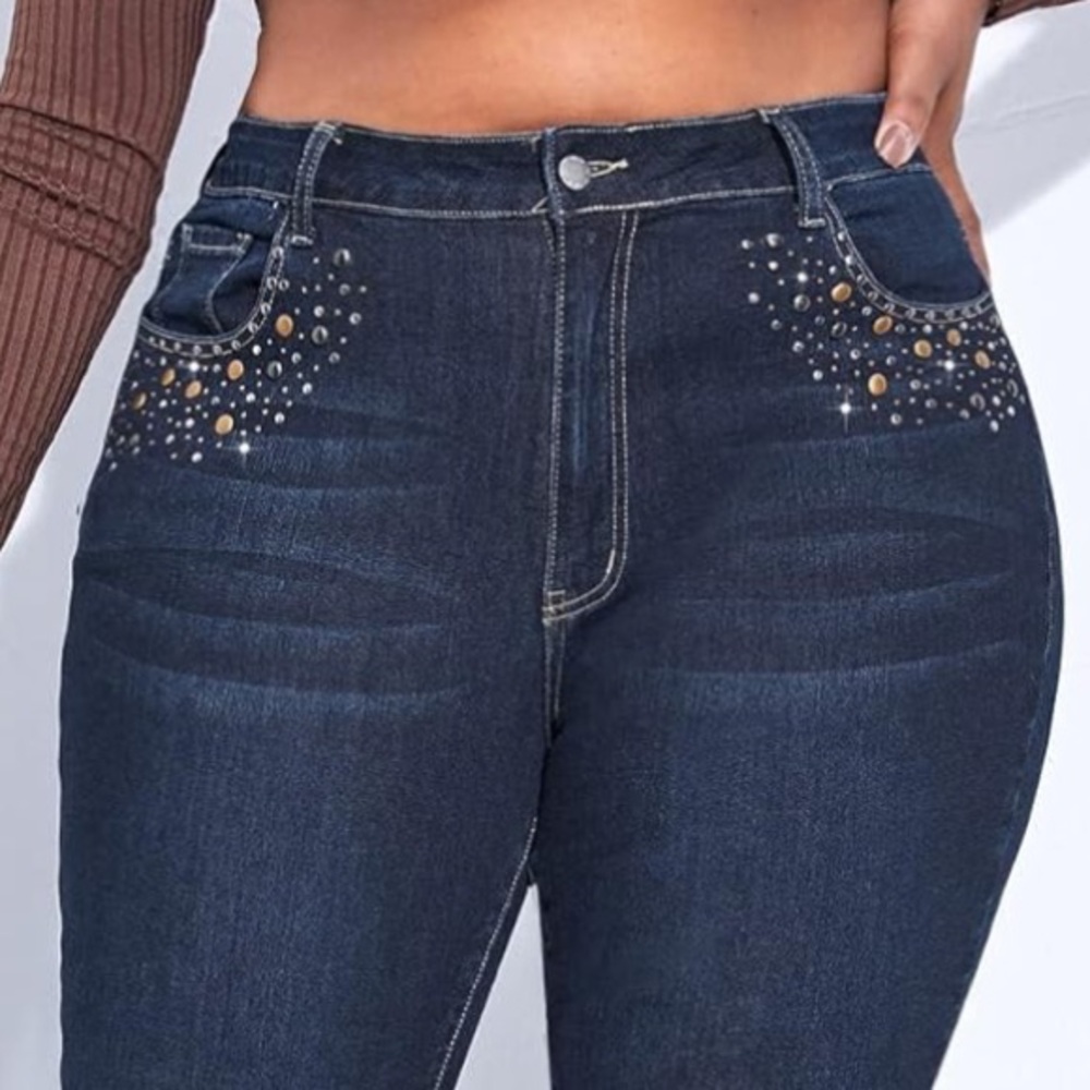 Blue Embellished Women's Jeans 10 - Picture 3 of 13